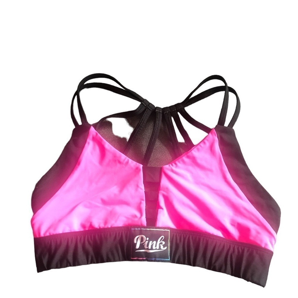 Pink Victoria’s Secret Ultimate Unlined Sports Bra M Hot Pink/Black Cage Back